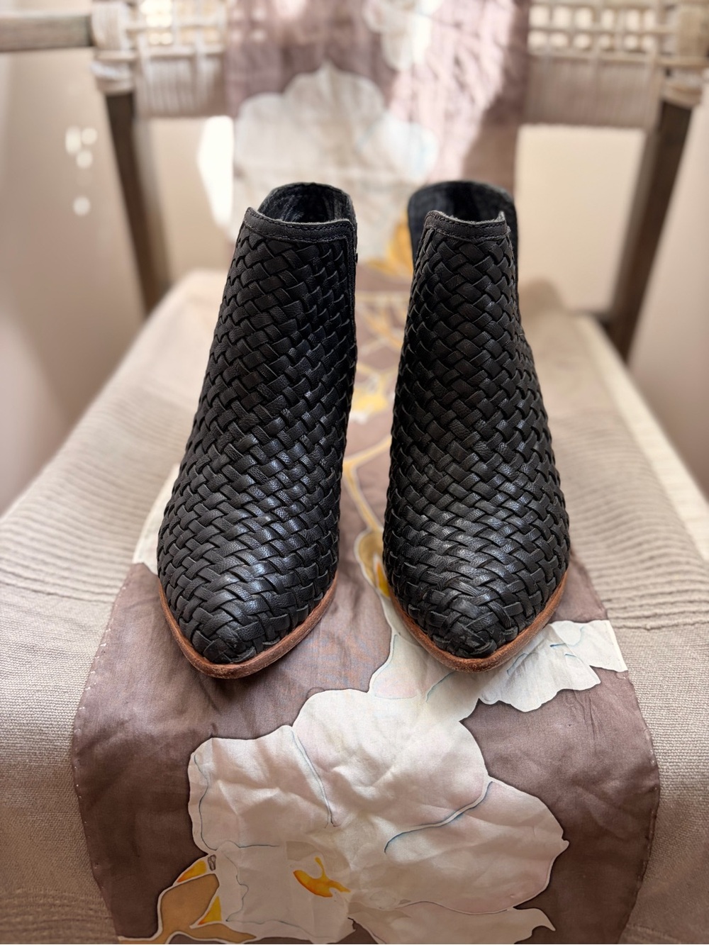 Frye Woven Leather Ankle Booties - Black